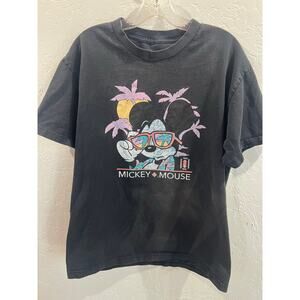 Neff x Disney Mickey Mouse Graphic T-Shirt Black Palm Tree Print Size Large